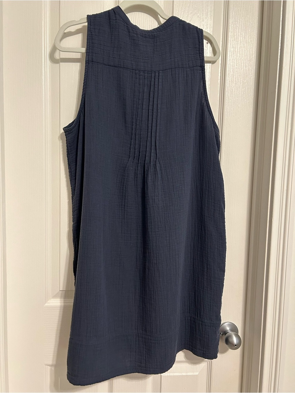 Quince Slate Blue Sleeveless Button-Front Cotton Gauze Dress - Picture 5 of 9